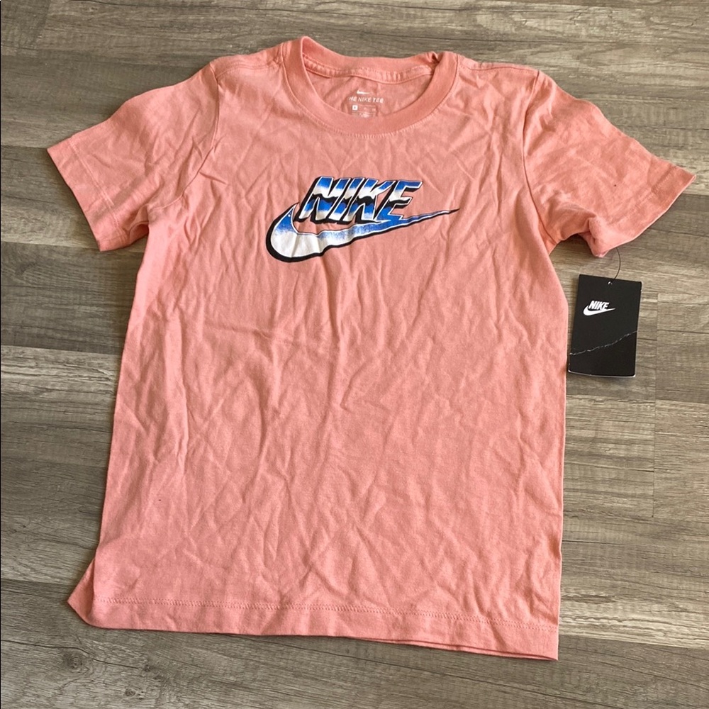Nike Coral Tee with Vibrant Blue Logo - Picture 1 of 1